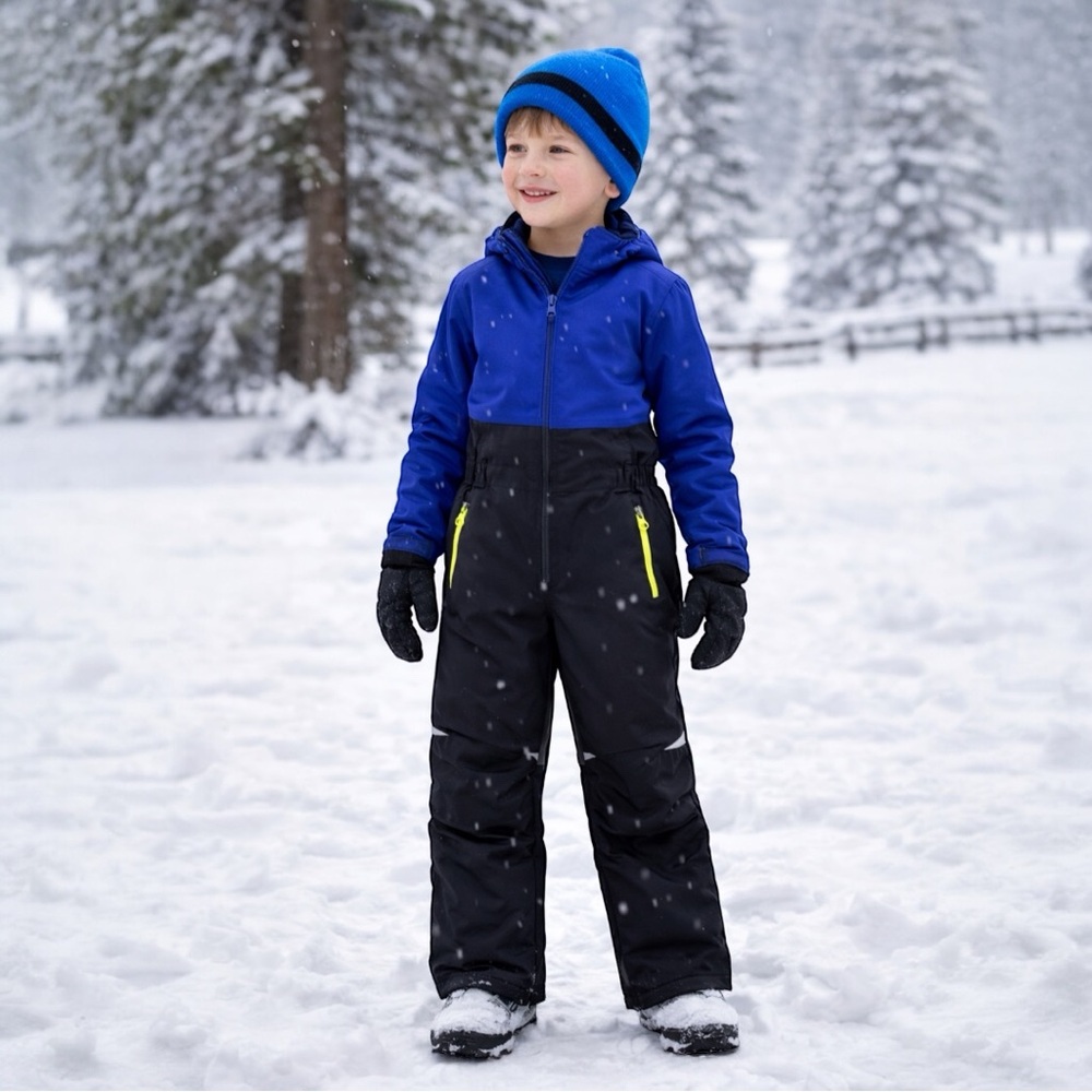 Kids Unisex Black Snow Pants w/ Neon Zipper Pockets |Insulated Winter Ski Pants